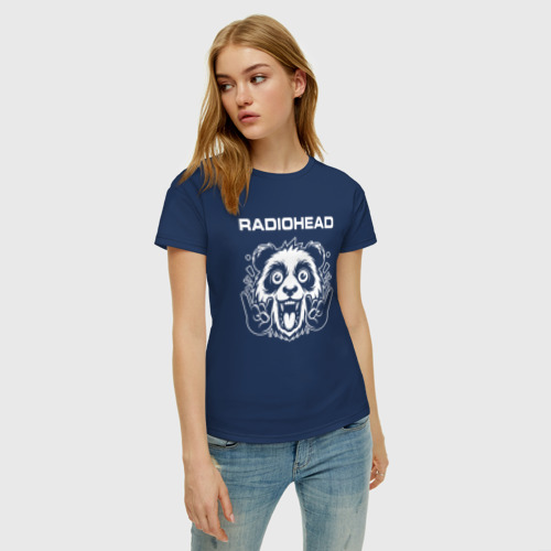 Женская футболка хлопок Radiohead rock panda, цвет темно-синий - фото 3