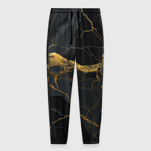 Мужские брюки с принтом Золотое напыление на черной абстракции, вид спереди №1
