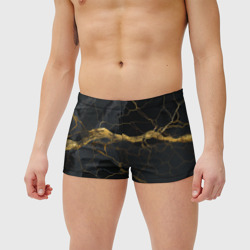 Плавки с принтом Золотое напыление на черной абстракции для мужчины, вид на модели спереди №2. Цвет основы: белый