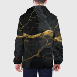 Куртка с принтом Золотое напыление на черной абстракции для мужчины, вид на модели сзади №2. Цвет основы: белый