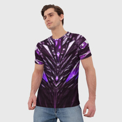 Мужская футболка 3D Фиолетовые кристаллы и камень - фото 2