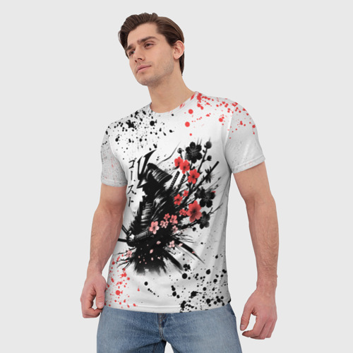 Мужская футболка 3D Ghost of Tsushima - sakura samurai ghost, цвет 3D печать - фото 3