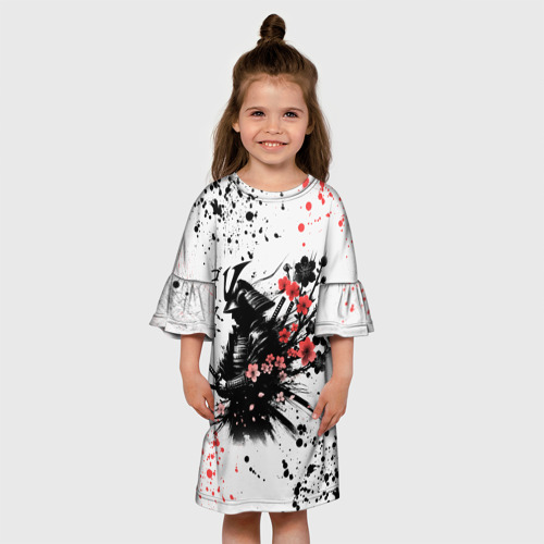 Детское платье 3D с принтом Ghost of Tsushima - sakura samurai ghost, вид сбоку #3