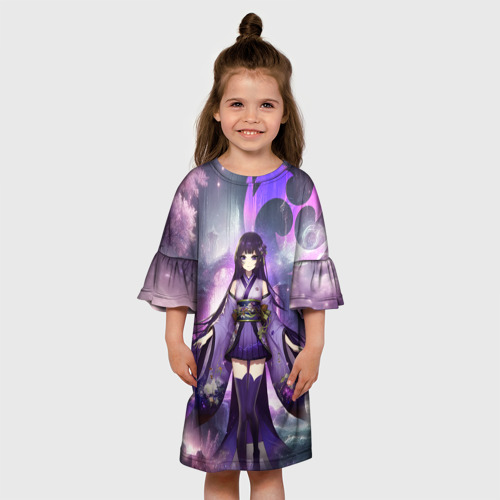 Детское платье 3D с принтом Genshin Impact - character Raiden, вид сбоку #3