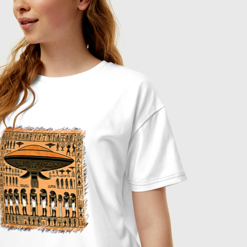 Женская футболка хлопок Oversize НЛО на египетском папирусе, цвет белый - фото 3