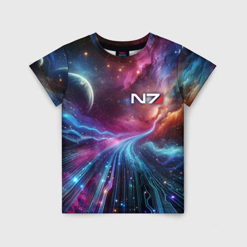 Детская футболка 3D с принтом Mass Effect - N7, вид спереди #2