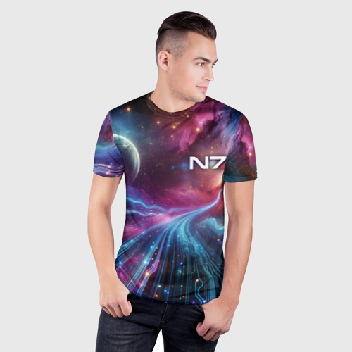 Мужская футболка 3D Slim с принтом Mass Effect - N7, фото на моделе #1