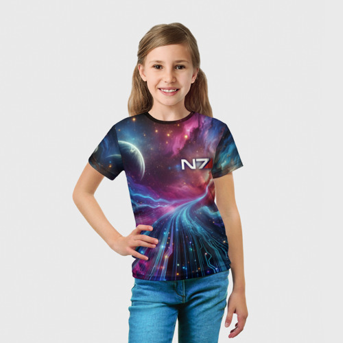 Детская футболка 3D с принтом Mass Effect - N7, вид сбоку #3