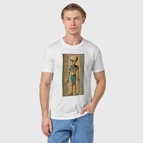 Мужская футболка хлопок с принтом Пришелец на египетском папирусе, фото на моделе #1