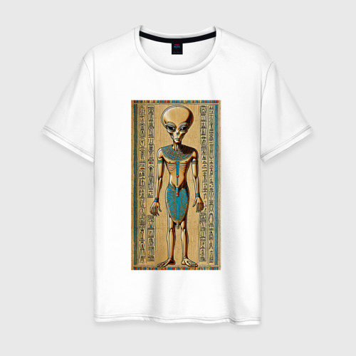 Мужская футболка хлопок с принтом Пришелец на египетском папирусе, вид спереди #2