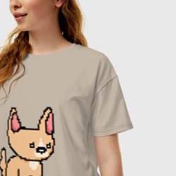 Женская футболка хлопок Oversize Пиксельная собачка - фото 2
