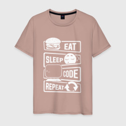 Eat sleep code repeat арт – Мужская футболка хлопок с принтом купить со скидкой в -20%