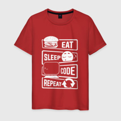 Eat sleep code repeat арт – Мужская футболка хлопок с принтом купить со скидкой в -20%
