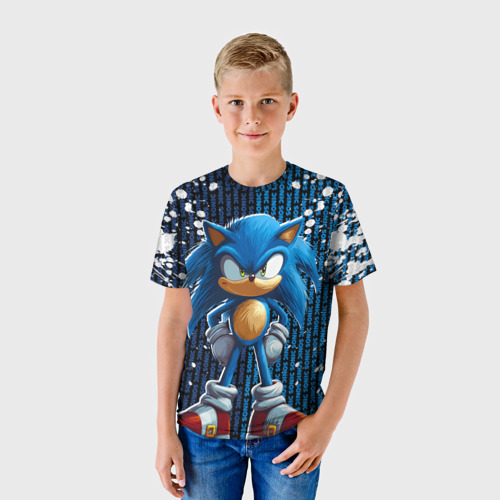 Детская футболка 3D Sonic - splash and logo, цвет 3D печать - фото 3