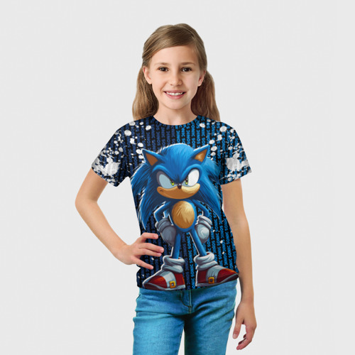 Детская футболка 3D Sonic - splash and logo, цвет 3D печать - фото 5