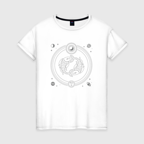 Женская футболка из хлопка с принтом Знак зодиака - рыбы, вид спереди №1