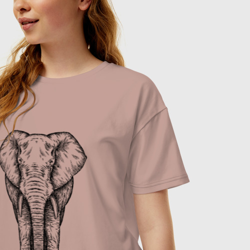 Женская футболка хлопок Oversize с принтом Слон анфас, фото на моделе #1