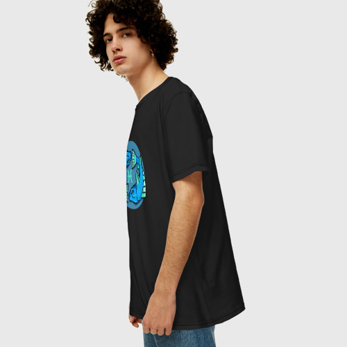 Мужская футболка хлопок Oversize Знак зодиака - рыбы, цвет черный - фото 5