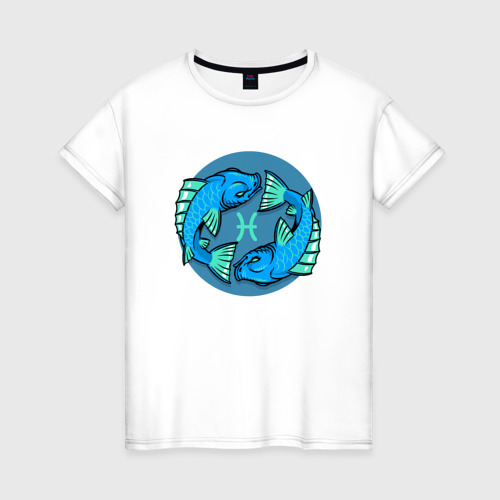 Женская футболка из хлопка с принтом Знак зодиака - рыбы, вид спереди №1