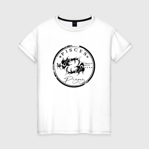 Женская футболка из хлопка с принтом Астрологические знаки рыбы, вид спереди №1