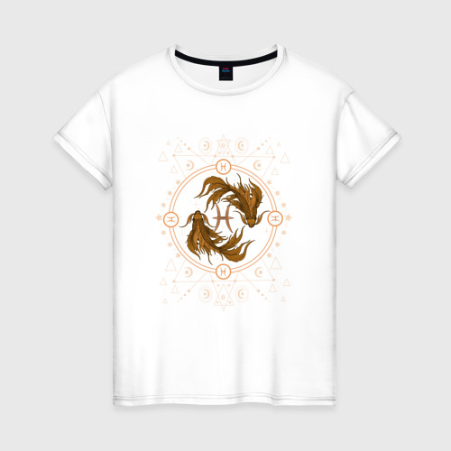Женская футболка из хлопка с принтом Рыбы знак астрологии, вид спереди №1