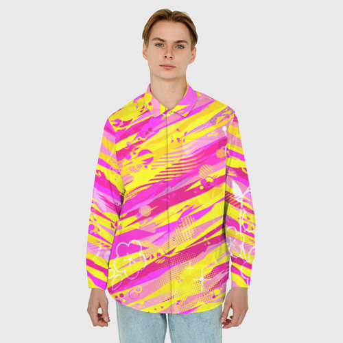 Мужская рубашка oversize 3D с принтом Жёлтые узоры, фото на моделе #1