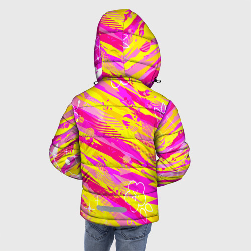 Зимняя куртка для мальчиков 3D с принтом Жёлтые узоры, вид сзади #2