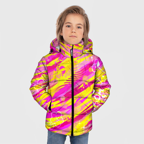 Зимняя куртка для мальчиков 3D с принтом Жёлтые узоры, фото на моделе #1