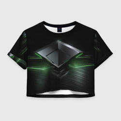 Металлический абстракт и зеленый  неон – Женская футболка Crop-top 3D с принтом купить