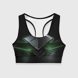 Металлический абстракт и зеленый  неон – Женский спортивный топ 3D с принтом купить