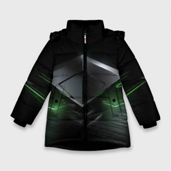 Металлический абстракт и зеленый  неон – Зимняя куртка для девочек 3D с принтом купить