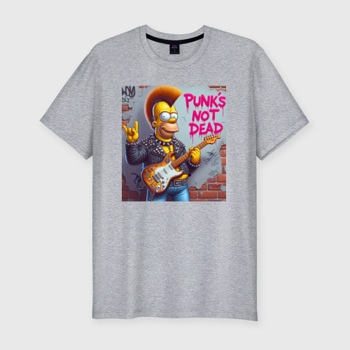 Мужская футболка хлопок Slim с принтом Homer Simpson - punk's not dead, вид спереди #2