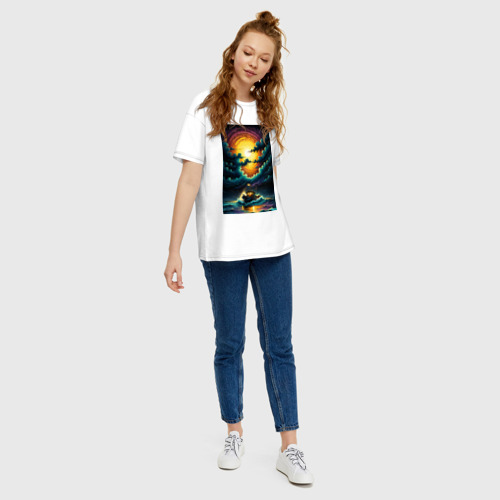 Женская футболка хлопок Oversize с принтом Корабль в беспокойном море, вид сбоку #3