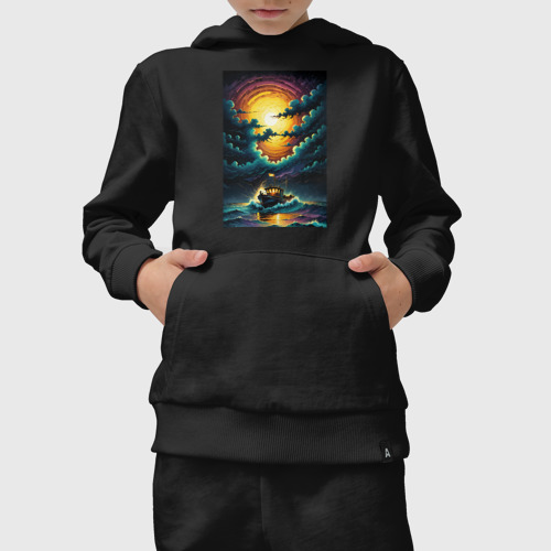 Детский костюм с толстовкой хлопок Корабль в беспокойном море, цвет черный - фото 5