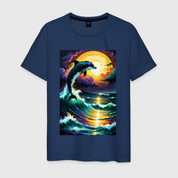 Дельфин бушующем море – Мужская футболка хлопок с принтом купить со скидкой в -20%