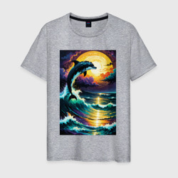 Дельфин бушующем море – Мужская футболка хлопок с принтом купить со скидкой в -20%