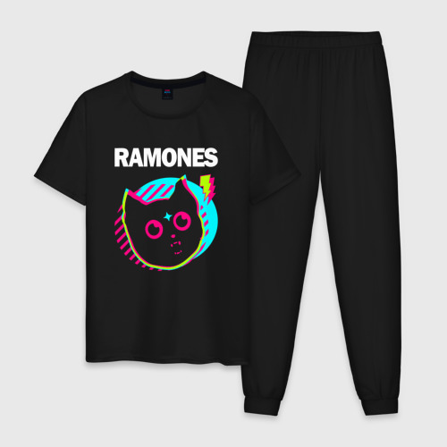 Мужская пижама хлопок Ramones rock star cat, цвет черный