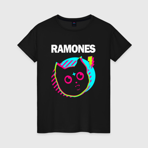 Женская футболка хлопок Ramones rock star cat, цвет черный