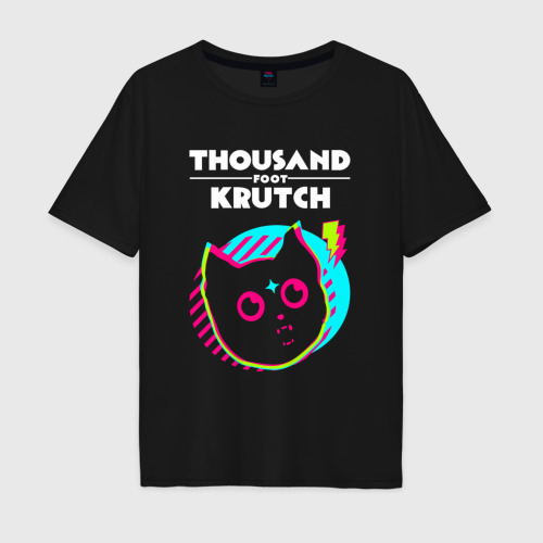 Мужская футболка хлопок Oversize Thousand Foot Krutch rock star cat, цвет черный