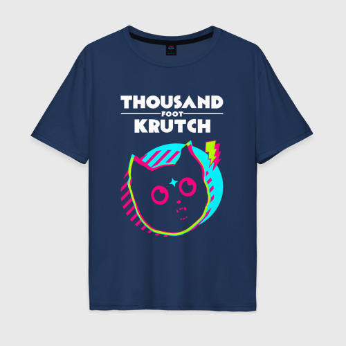Мужская футболка из хлопка оверсайз с принтом Thousand Foot Krutch rock star cat, вид спереди №1