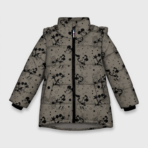 Зимняя куртка для девочек 3D Микки матрос - паттерн, цвет светло-серый