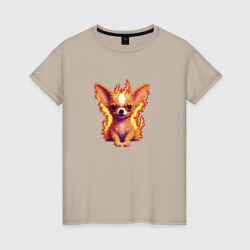 Пиксельный пёсик огненный чихуахуа – Женская футболка хлопок с принтом купить со скидкой в -20%