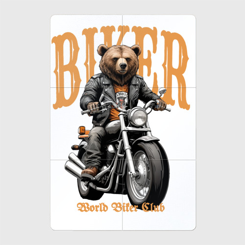 Магнитный плакат 2Х3 Байкер медведь на мотоцикле