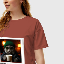 Женская футболка хлопок Oversize Кот джентельмен: когда лев голоден он ест - фото 2