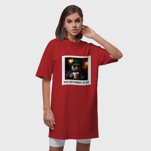 Платье-футболка хлопок Кот джентельмен: когда лев голоден он ест, цвет красный - фото 5