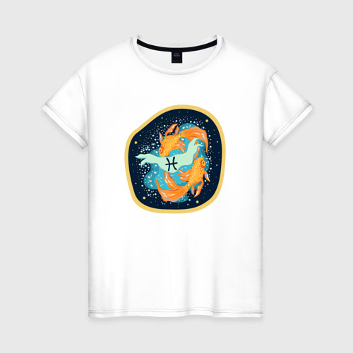 Женская футболка из хлопка с принтом Рыбы - знак астрологии, вид спереди №1