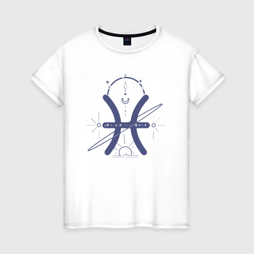 Женская футболка из хлопка с принтом Рыбы - знаки астрологи, вид спереди №1