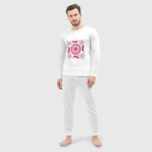 Мужская пижама с лонгсливом хлопок Солярные знаки и белки символы круговорота, цвет белый - фото 3