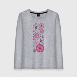 Женский лонгслив хлопок Славянские символы солнца круги и птицы