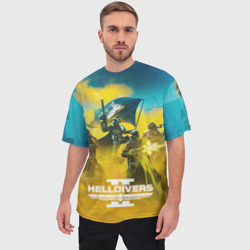 Мужская футболка oversize 3D Сражение helldivers 2 - фото 2